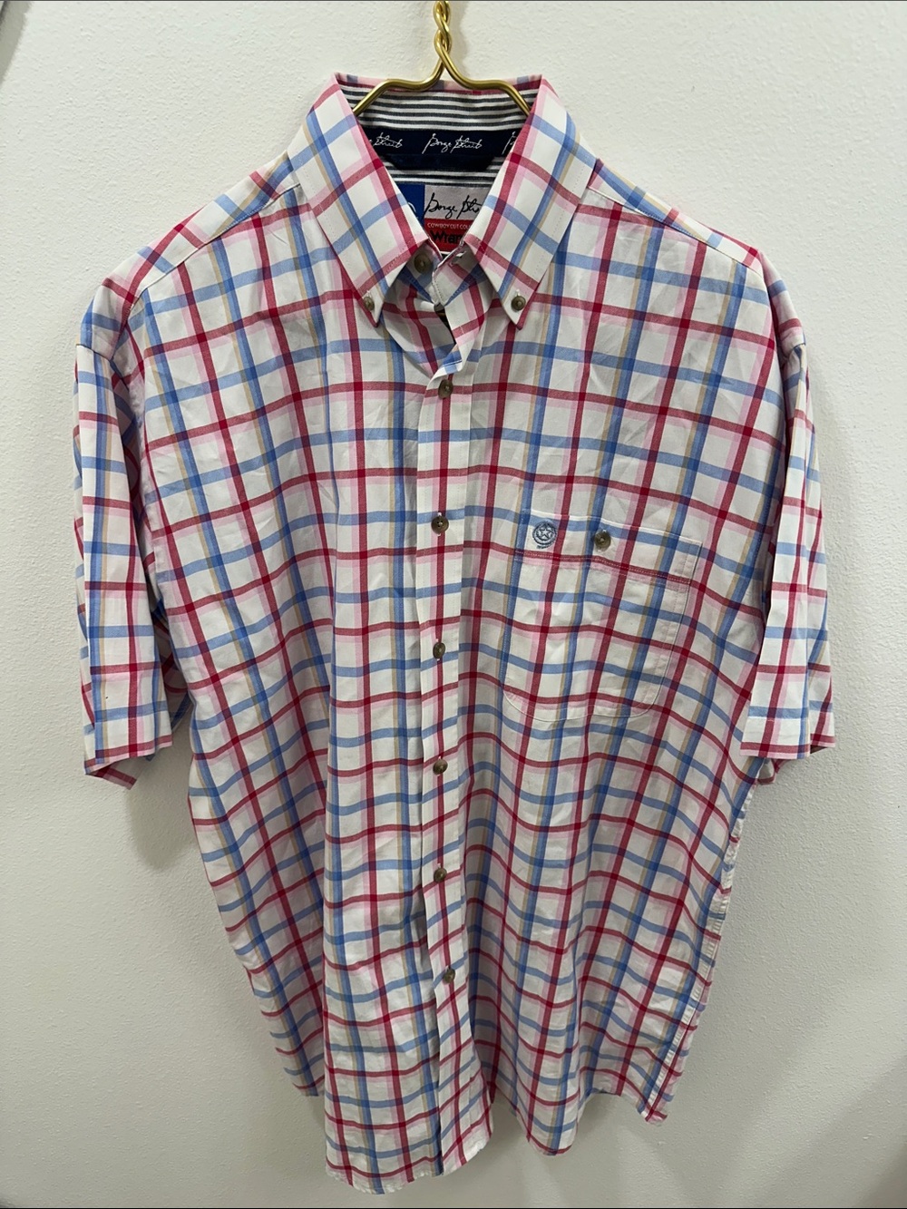 Wrangler Red, Blue & White George Strait Plaid Short Sleeve Western Button-Down
